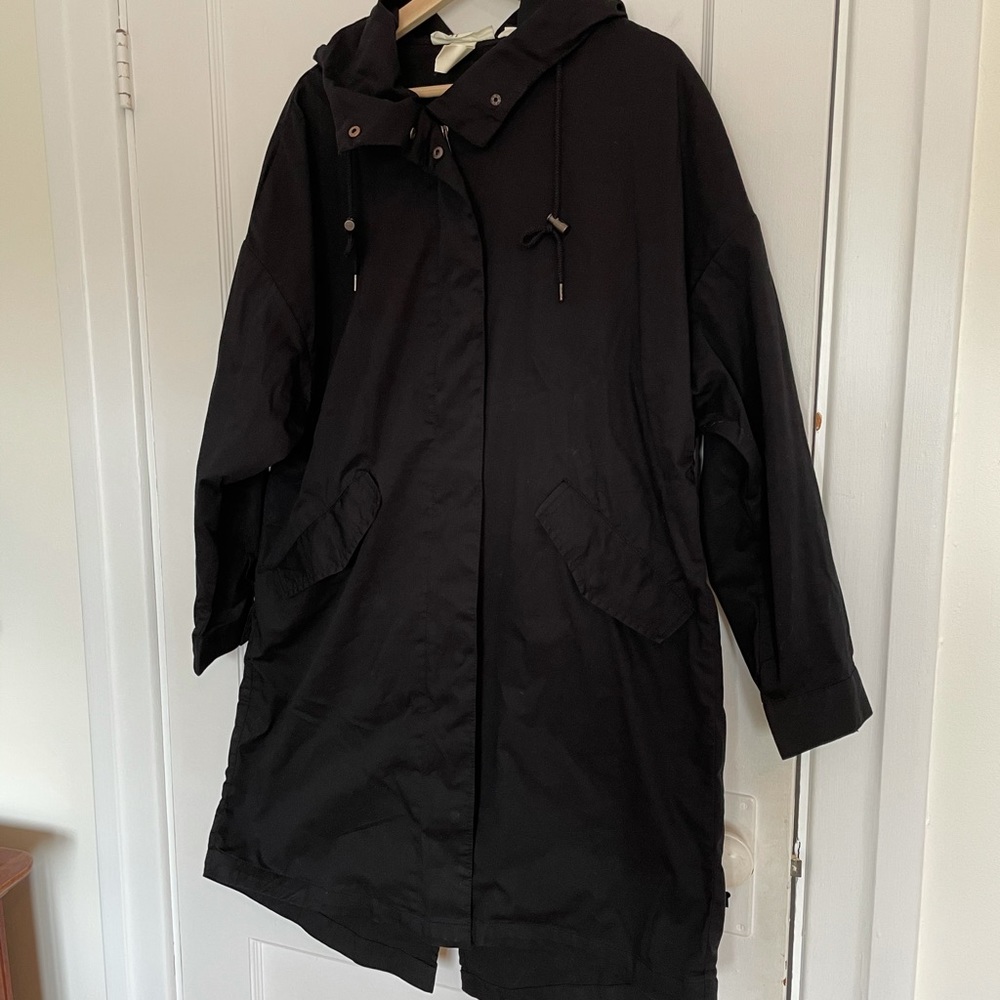 Spring long cotton jacket. Black. Oversized Small